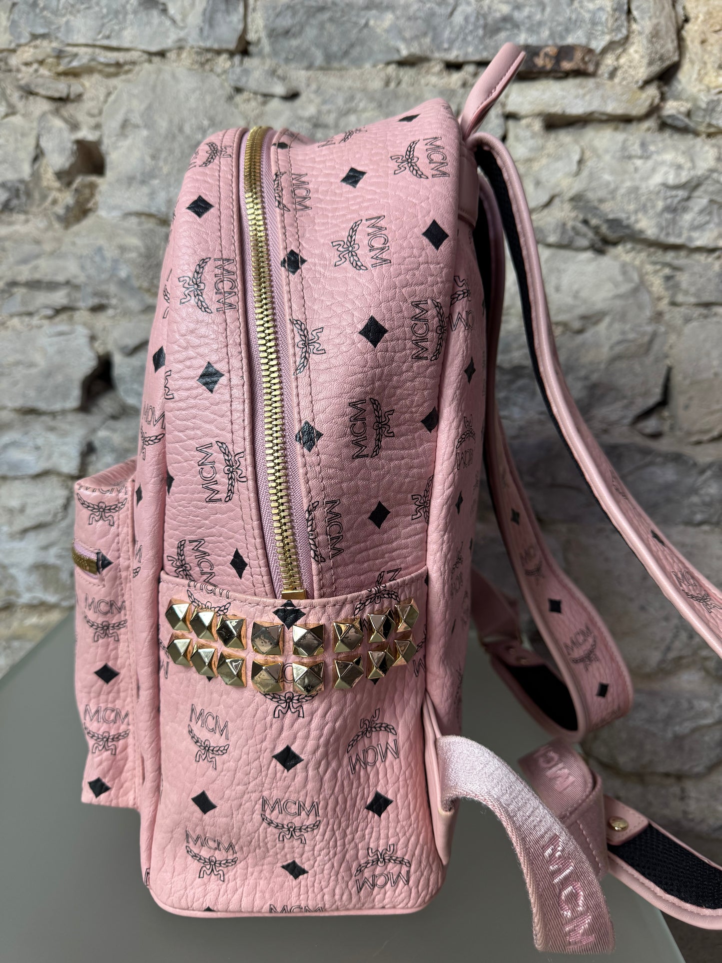 MCM Stark Side Studs Backpack – Visetos Mini Soft Pink