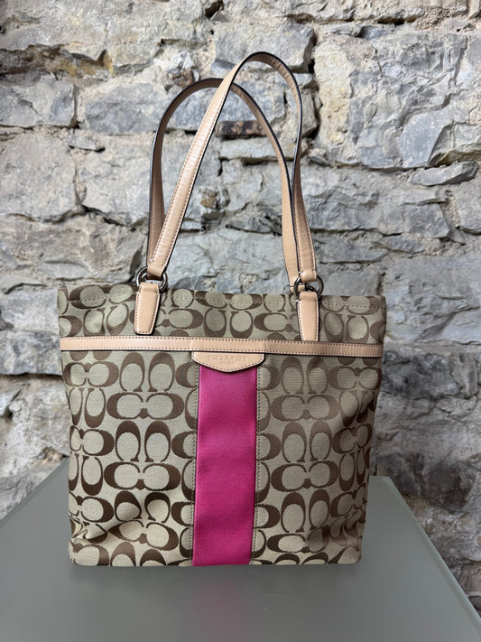 Coach Tote Bag Canvas Braun/Pink