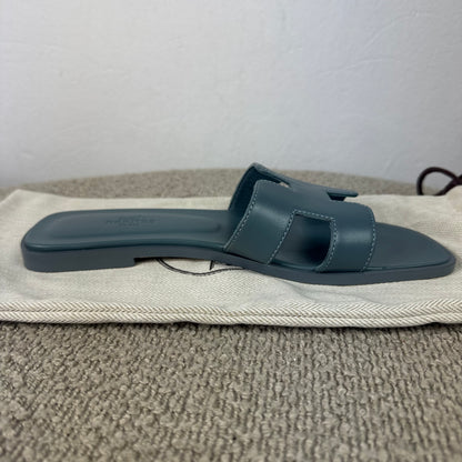 Hermès Oran Damen Sandalen Leder Blau – Gr. 38,5