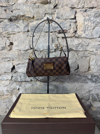 Louis Vuitton Eva Damier Pochette + Schulterriemen – Damier Ebène Canvas
