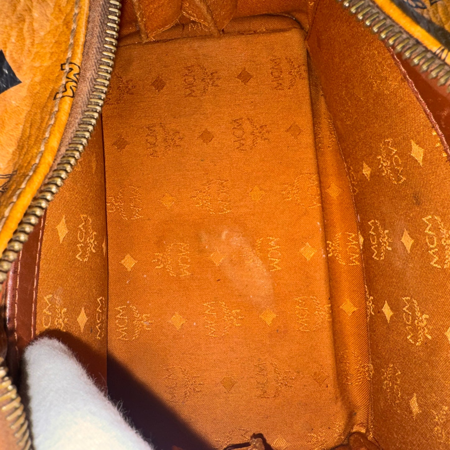 MCM Monogram Visetos Boston Bag Cognac