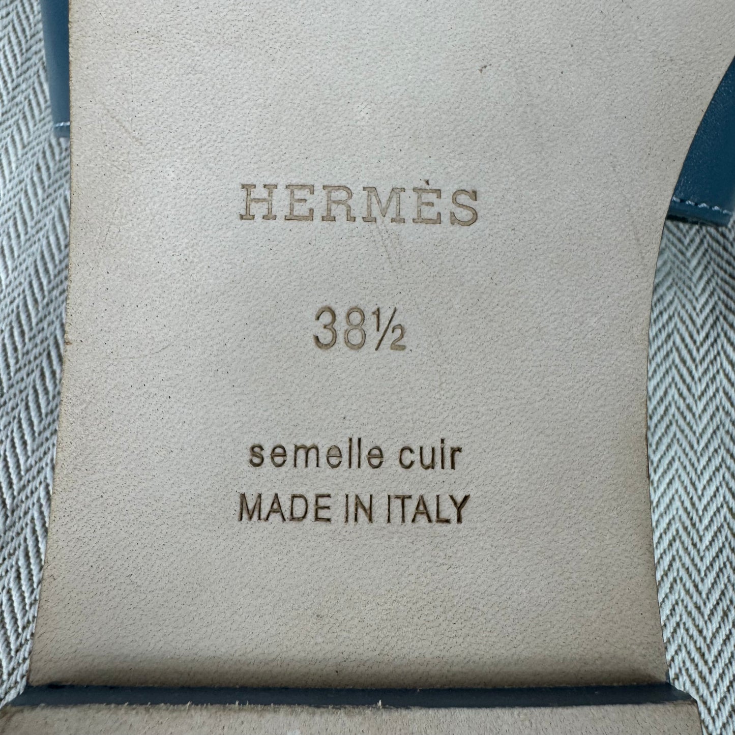 Hermès Oran Damen Sandalen Leder Blau – Gr. 38,5