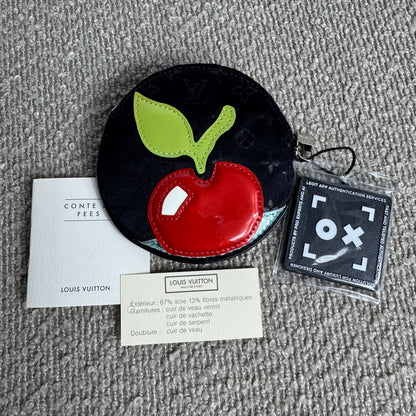 Louis Vuitton Conte de Fées Apple Round Coin Purse – Black Satin Monogram