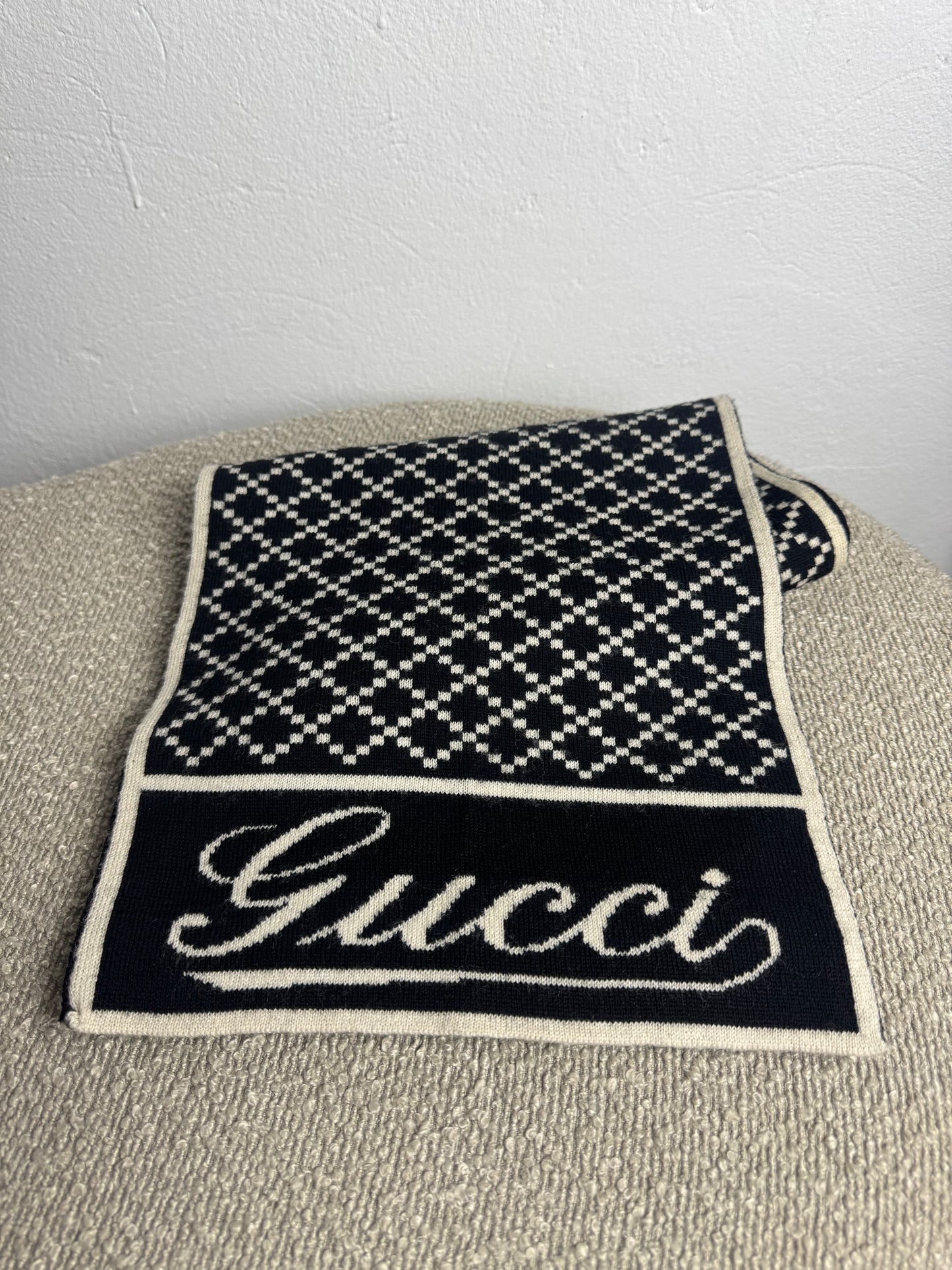 Écharpe Gucci – Noir / Crème – 100 % laine