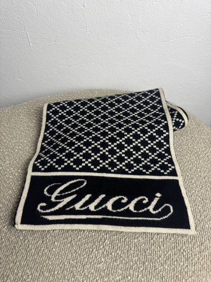 Écharpe Gucci – Noir / Crème – 100 % laine