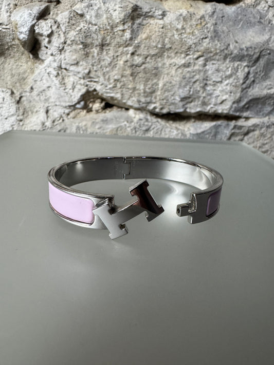 Hermès Clic H Armreif – Silber & Rosa