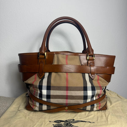 Burberry Heritage House Check Canvas Bonded Leather Manor Bag