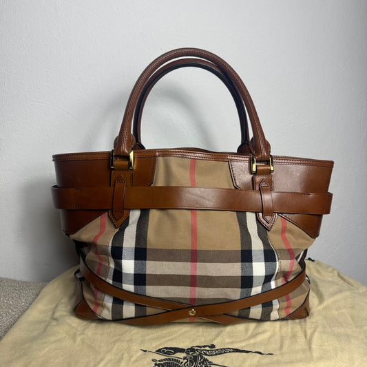 Burberry Heritage House Check Canvas Bonded Leather Manor Bag