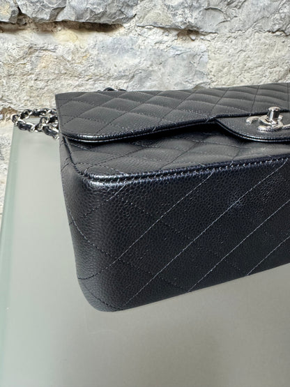 Chanel Jumbo Classic Double Flap Caviar Quilted Schwarz Silber