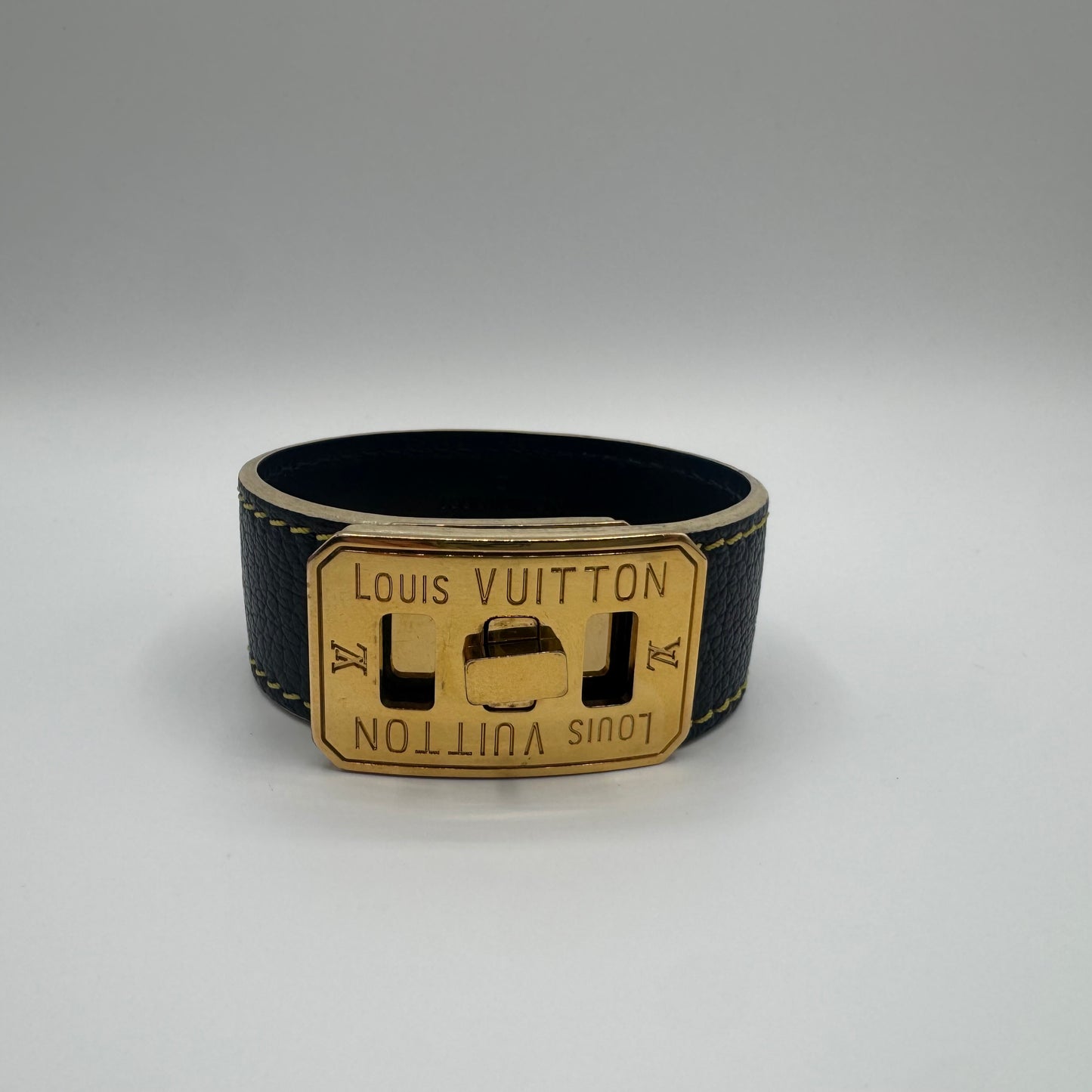 Louis Vuitton Lederarmband – Schwarz / Gelb / Gold – Größe 17