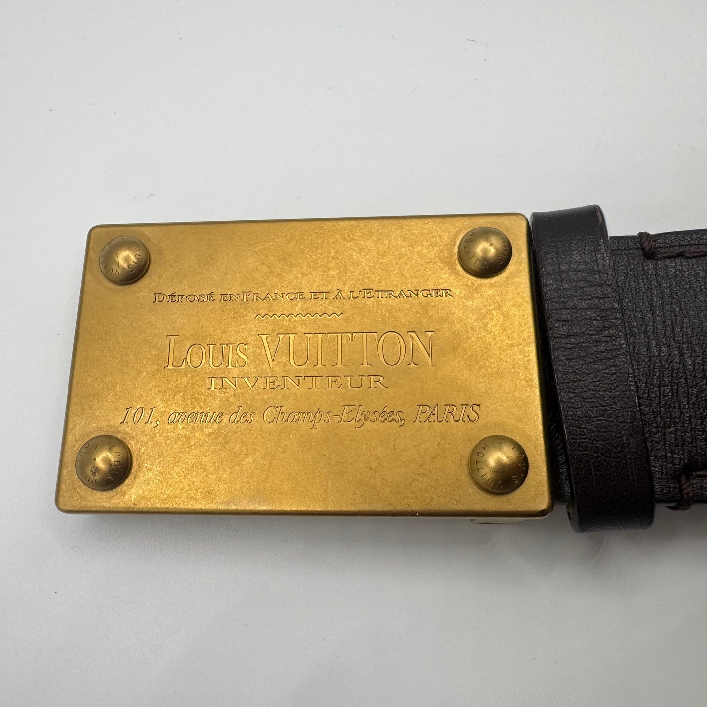 Louis Vuitton Inventeur Plate Buckle Ledergürtel – Schwarz – Gr. 90
