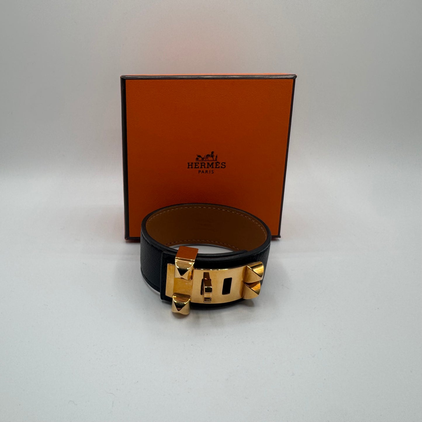 Hermès Collier de Chien 24 Armband Schwarz Gold – Größe T3 / M