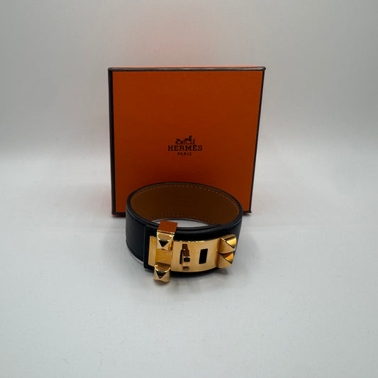 Hermès Collier de Chien 24 Armband Schwarz Gold – Größe T3 / M