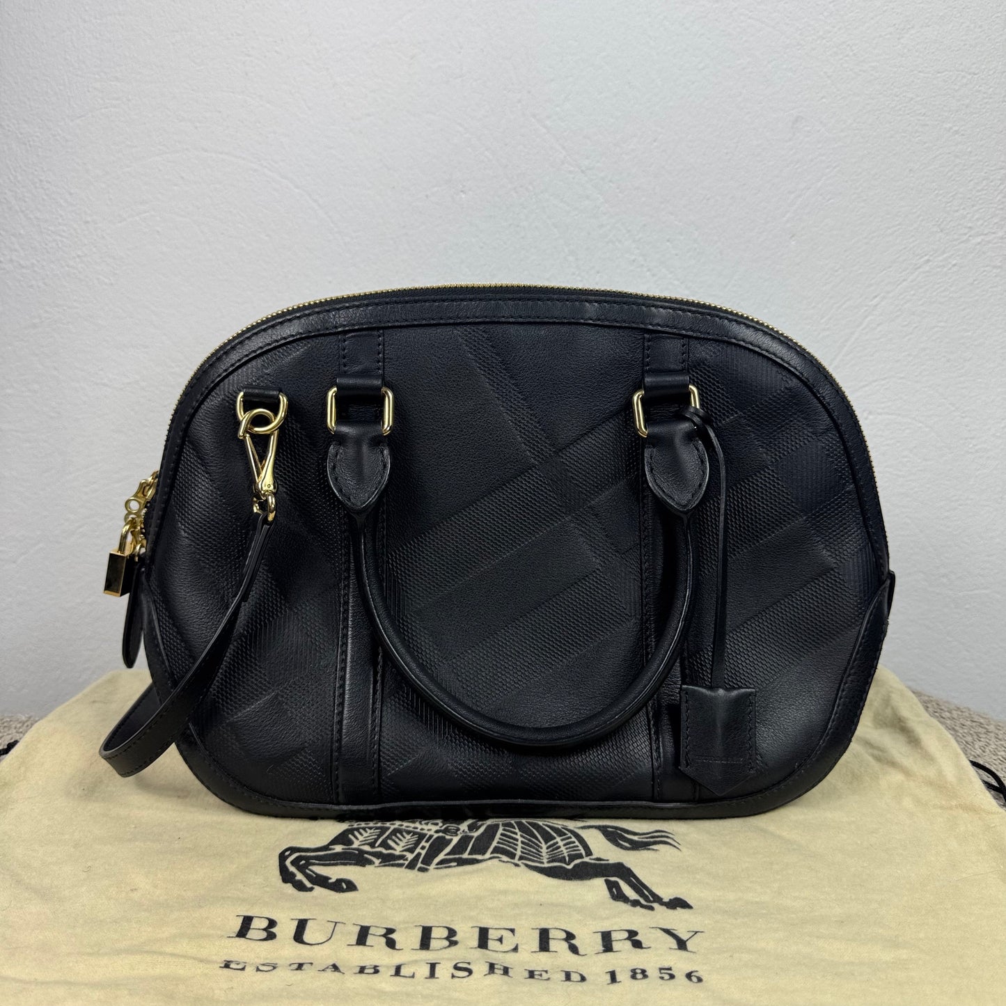 Burberry Orchard House Check Satchel Bag – Leder Schwarz