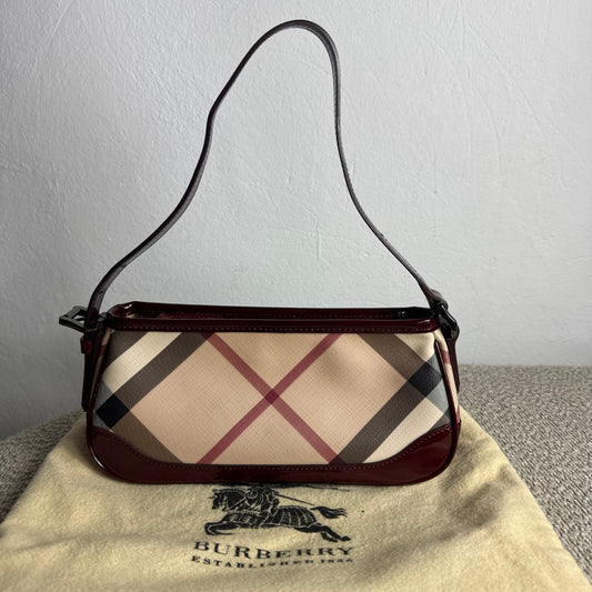 Burberry Nova Check Canvas Burgundy Leder Schultertasche
