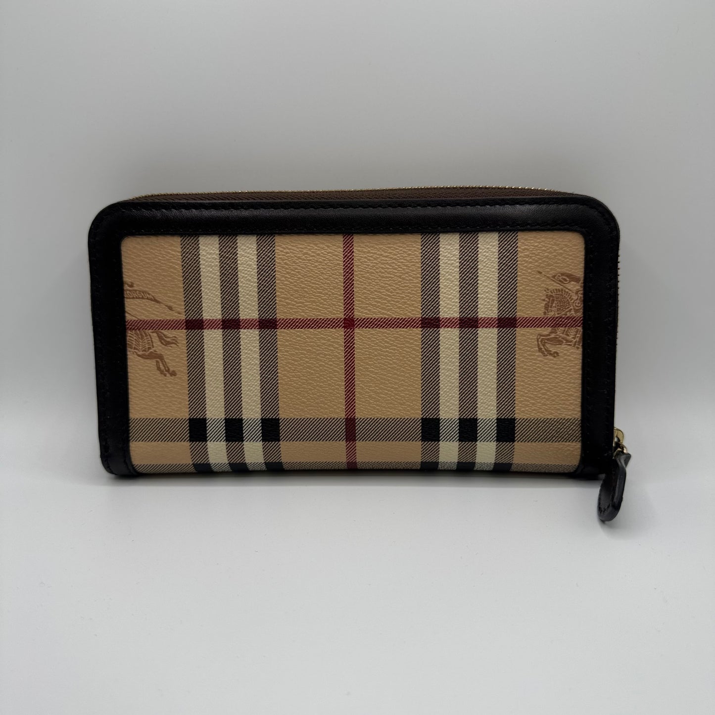 Burberry Zip-Around Wallet Haymarket Check Canvas