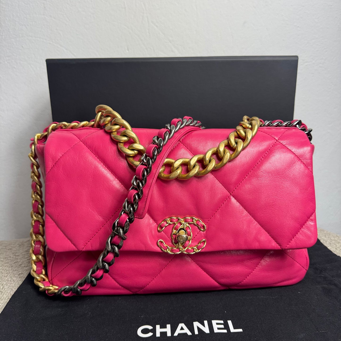 Chanel 19 Flap Bag Large Pink Lambskin Leather