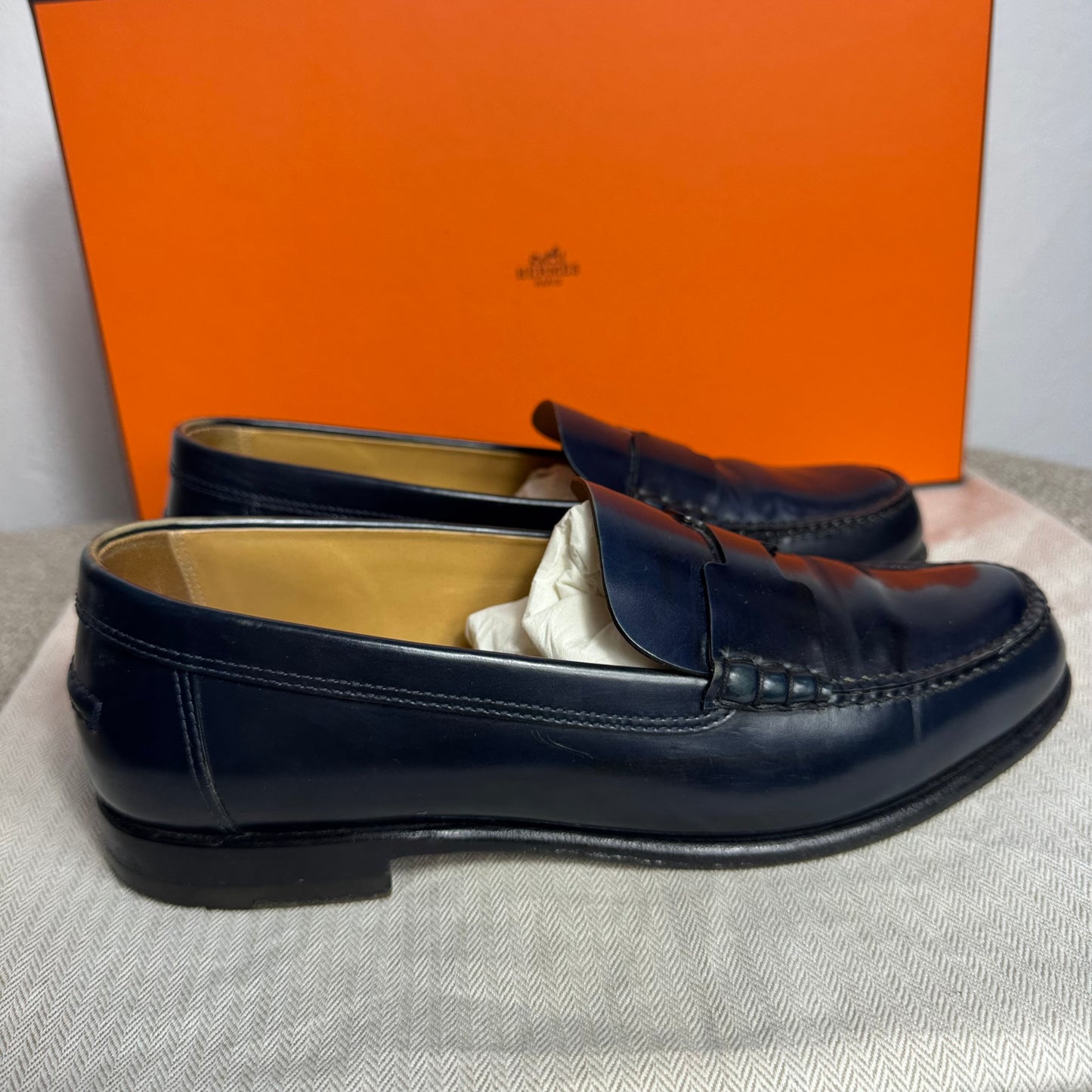 Hermès Kennedy Mokassins Dunkelblau Leder
