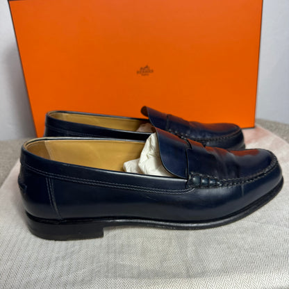 Hermès Kennedy Mokassins Dunkelblau Leder