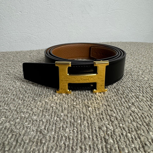 Hermès Gürtel H Striée & Wendbarer Gürtelriemen 32 mm – Gr. 115