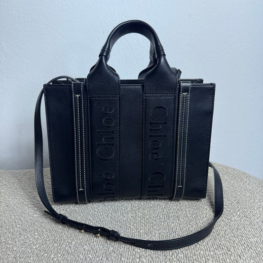 Chloé Woody Small Schultertasche Leder Schwarz