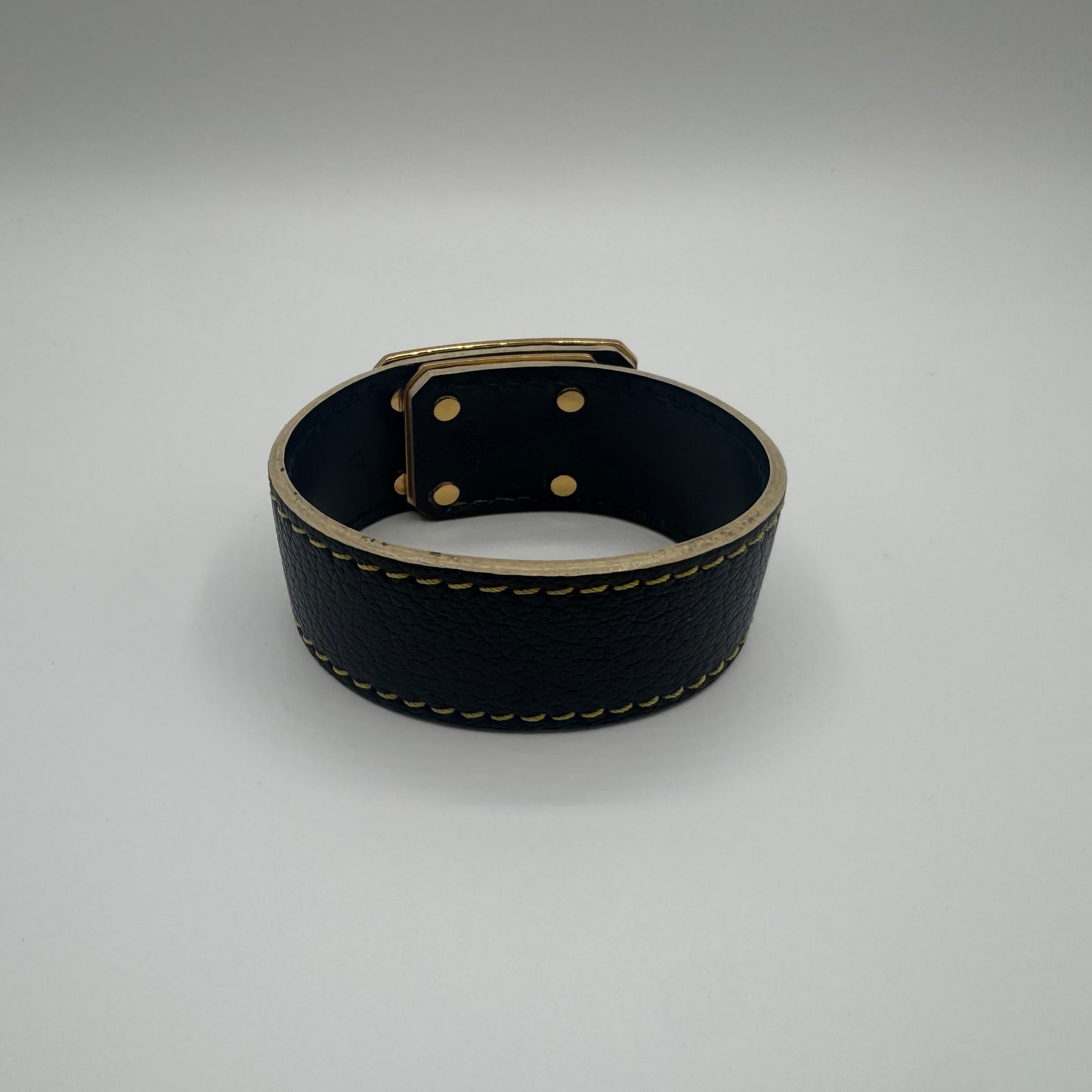 Louis Vuitton Lederarmband – Schwarz / Gelb / Gold – Größe 17