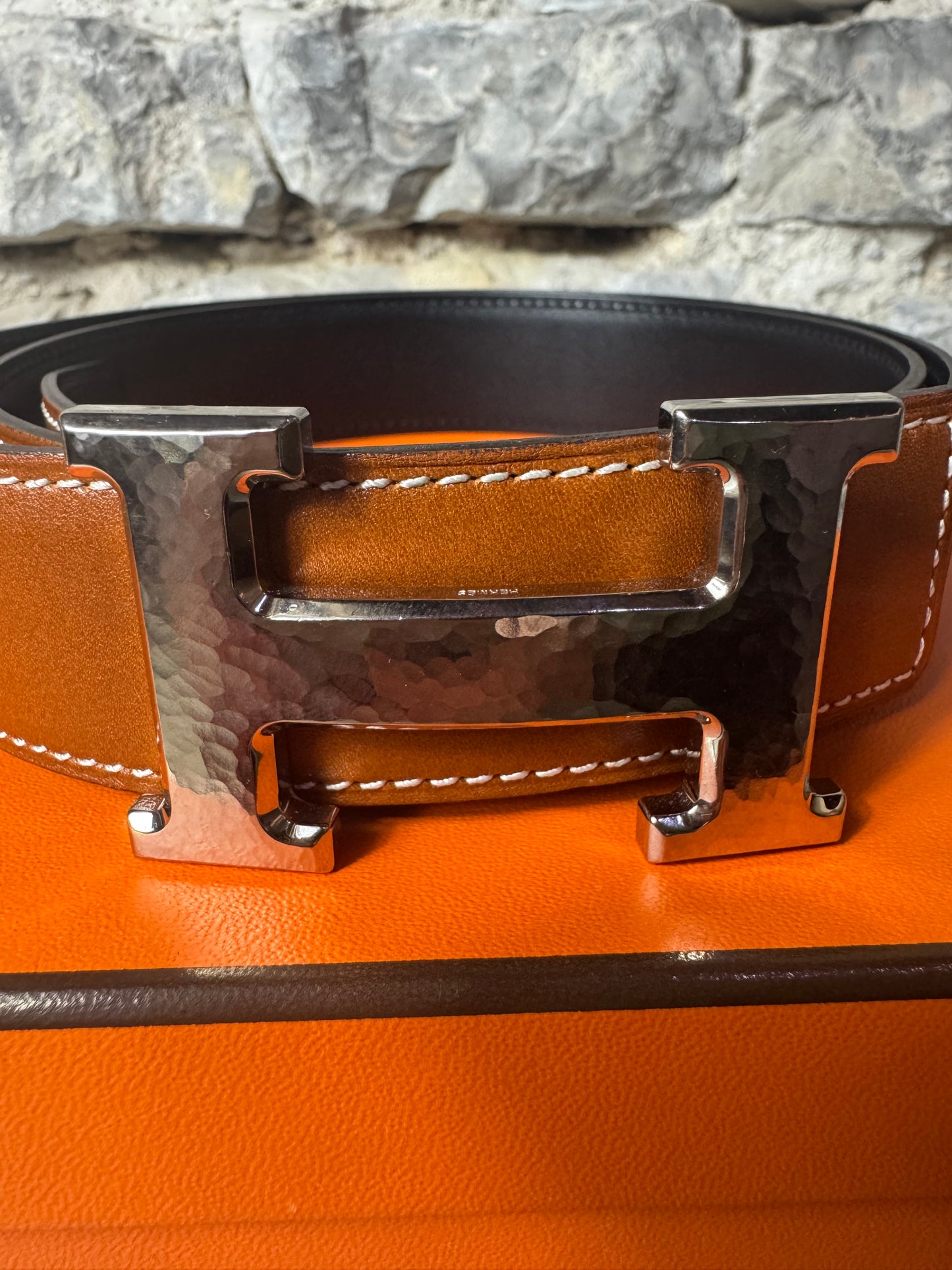 Hermès Gürtelschließe H Martelée & Wendbarer Gürtelriemen