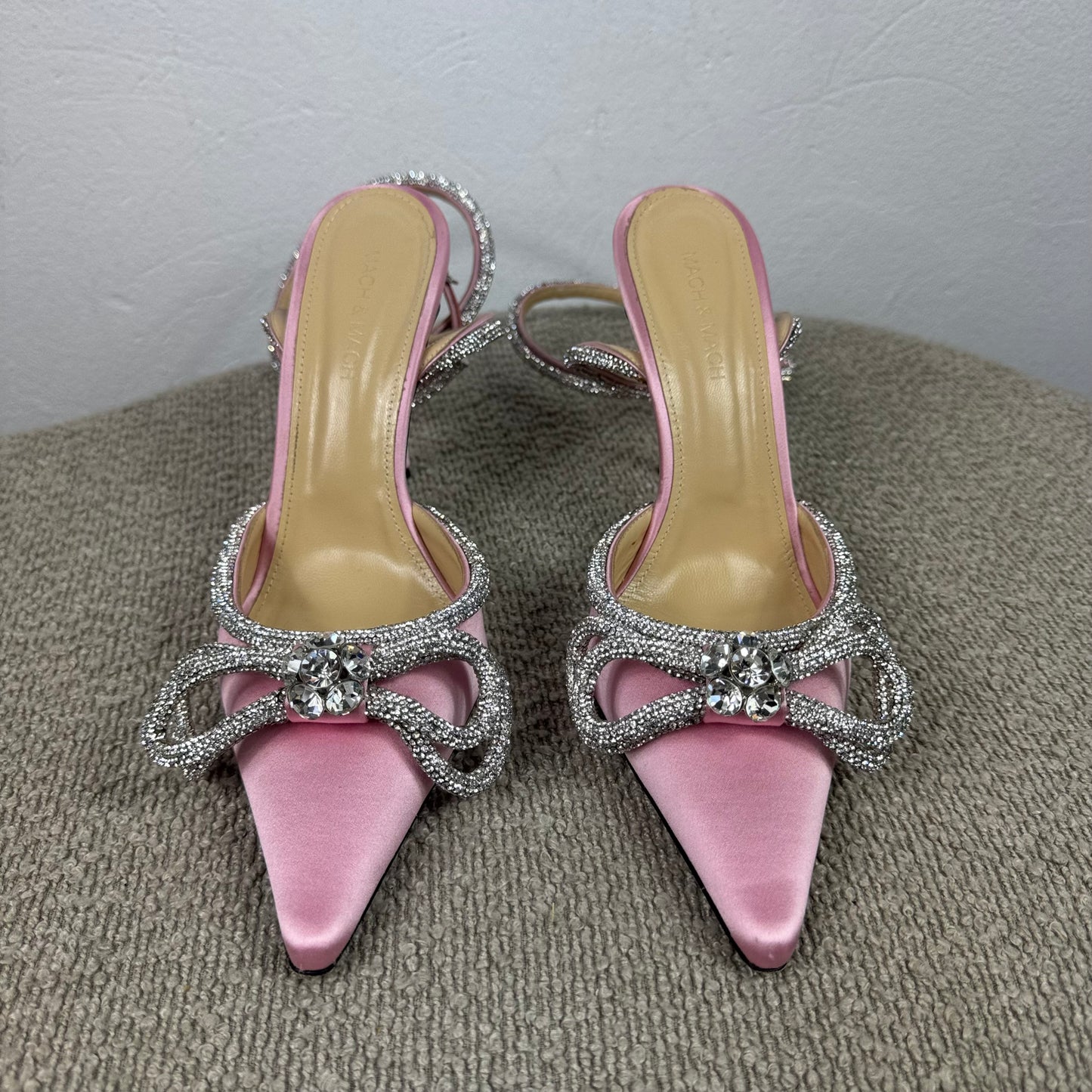 Mach &amp; Mach Double Bow Crystal Slingback Pumps – Rosa Gr. 39