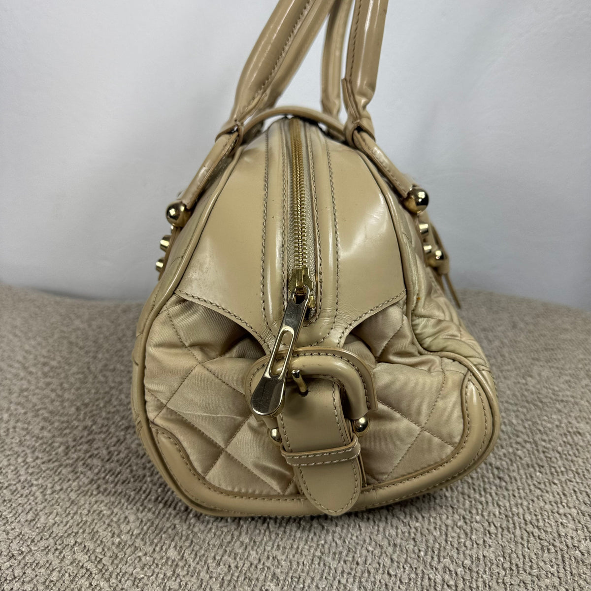 Burberry Quilted Satin & Leder Satchel Bag – Beige