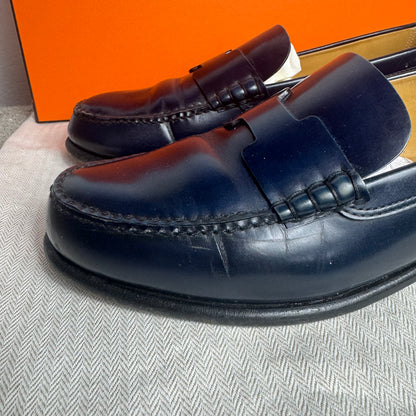 Hermès Kennedy Mokassins Dunkelblau Leder