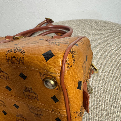 MCM Monogram Visetos Boston Bag Cognac