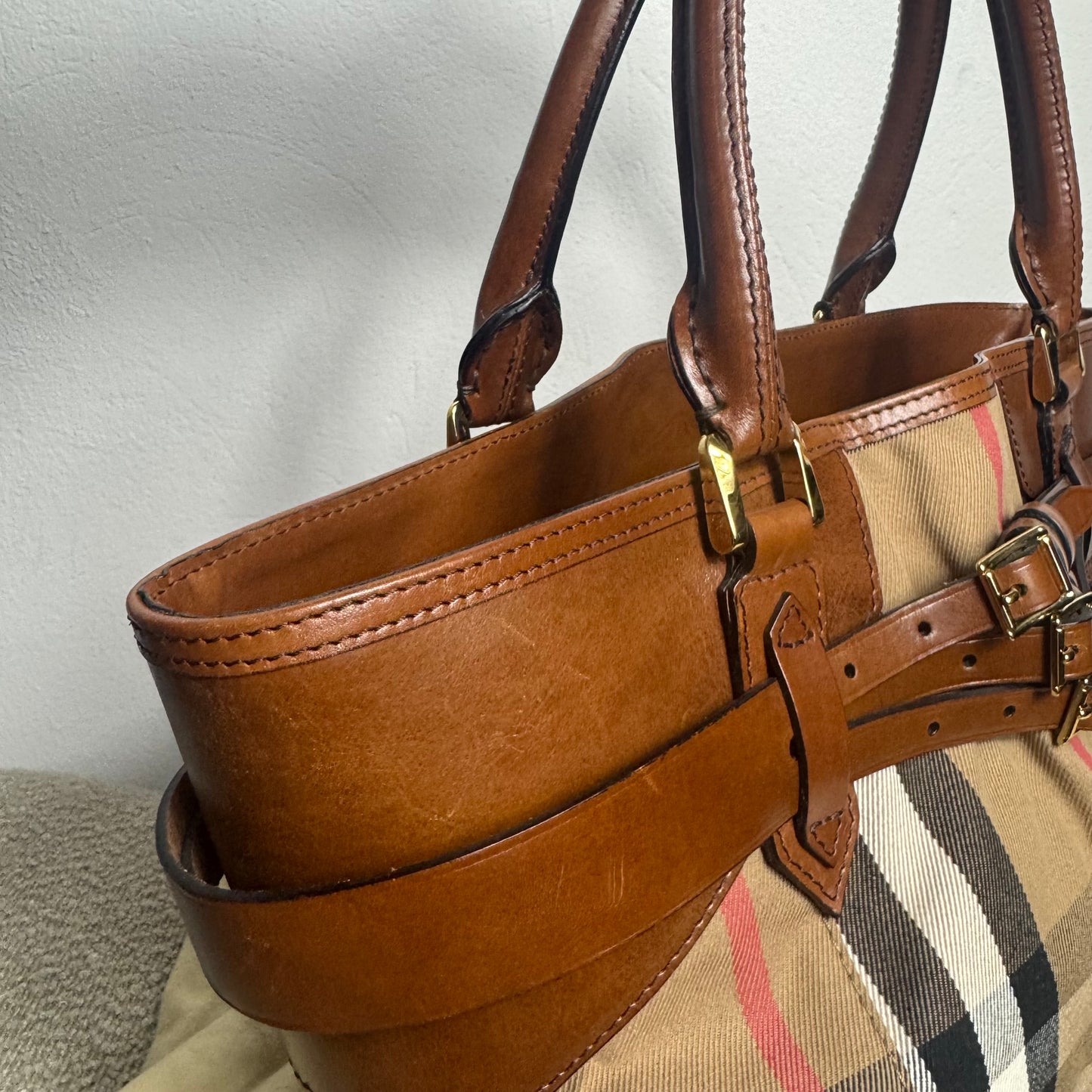 Burberry Heritage House Check Canvas Bonded Leather Manor Bag