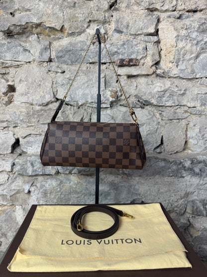 Louis Vuitton Eva Damier Pochette + Schulterriemen – Damier Ebène Canvas