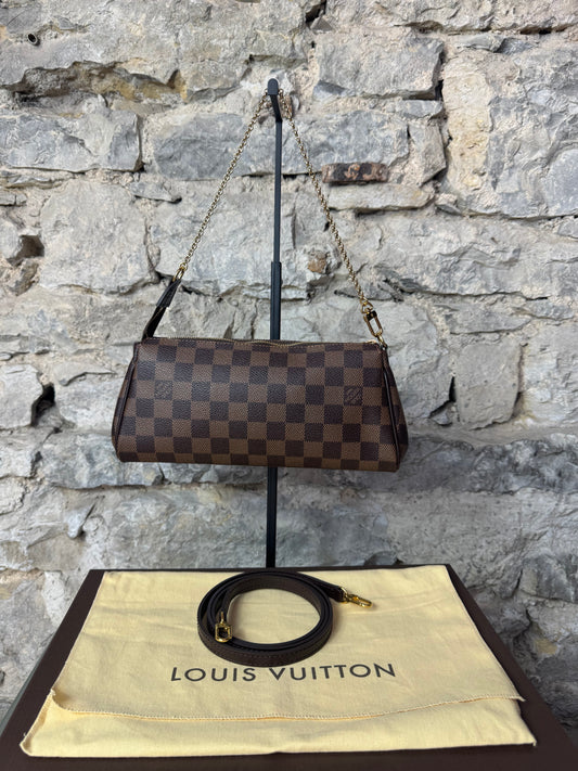 Louis Vuitton Eva Damier Pochette + Schulterriemen – Damier Ebène Canvas