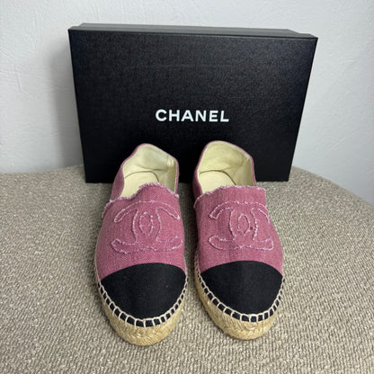 Chanel Espadrilles Canvas/Stoff in Pink mit schwarzer Zehenkappe Gr. 40