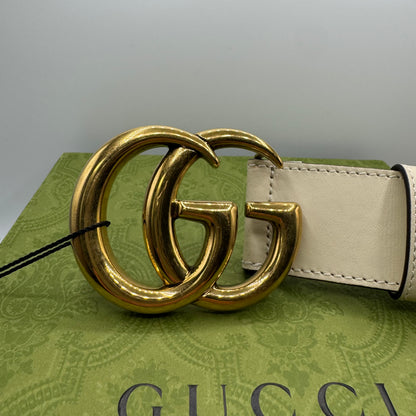 Gucci GG Marmont Gürtel – Weiß / Gold