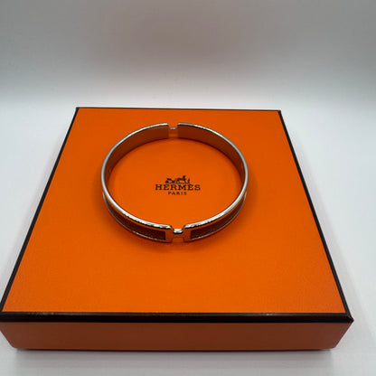 Hermès Olympe Armreif T3 - Silberfarben mit braunem Leder