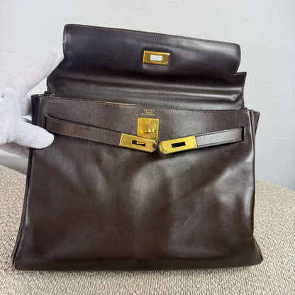 Hermès Vintage Kelly 32 – Dunkelbraun / Gold – 1992