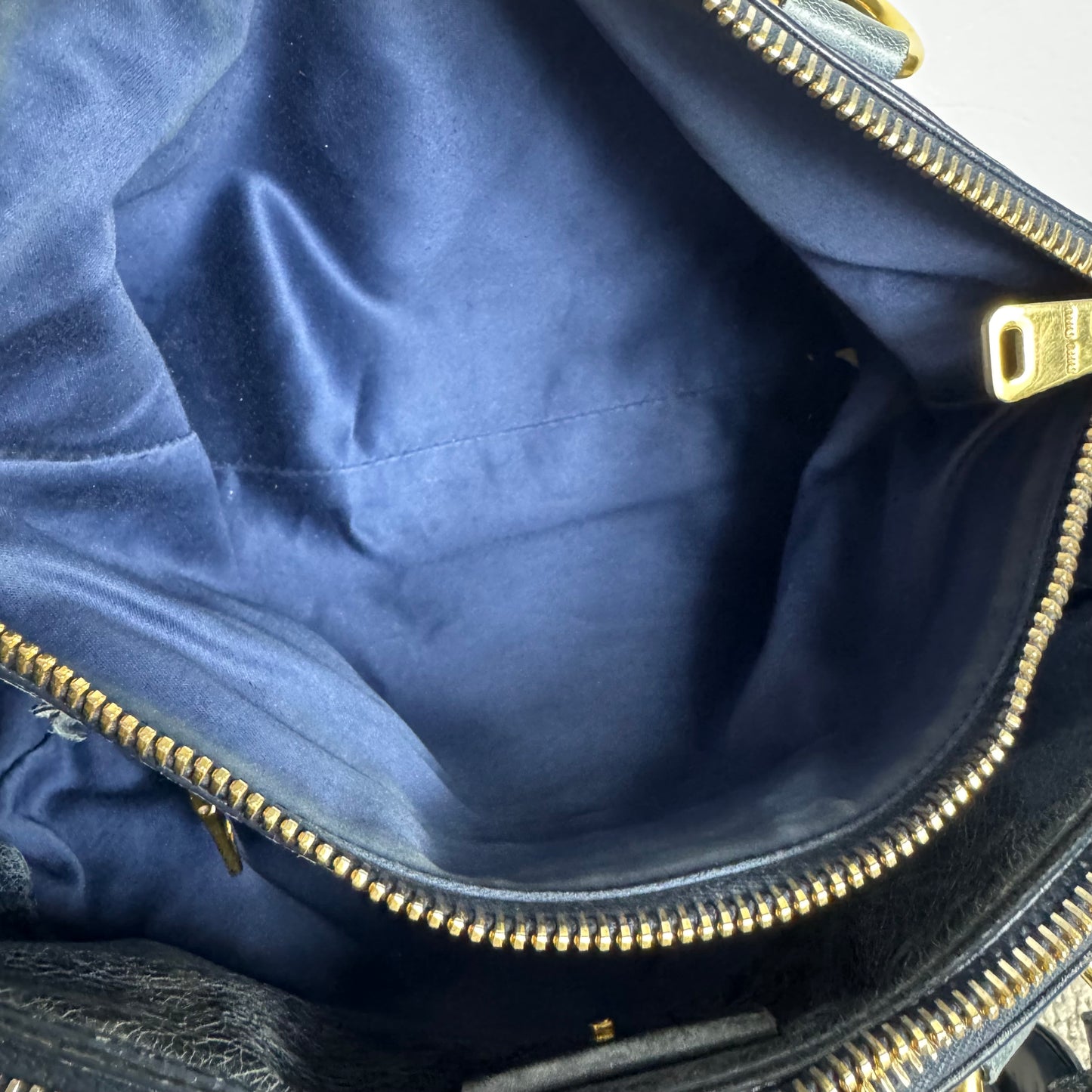 Miu Miu Sitello Shine Double Zip Leder blau