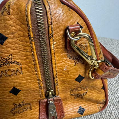 MCM Monogram Visetos Boston Bag Cognac