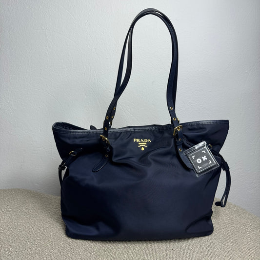 Prada Große Tote Bag Nylon & Saffiano-Leder Ostseeblau
