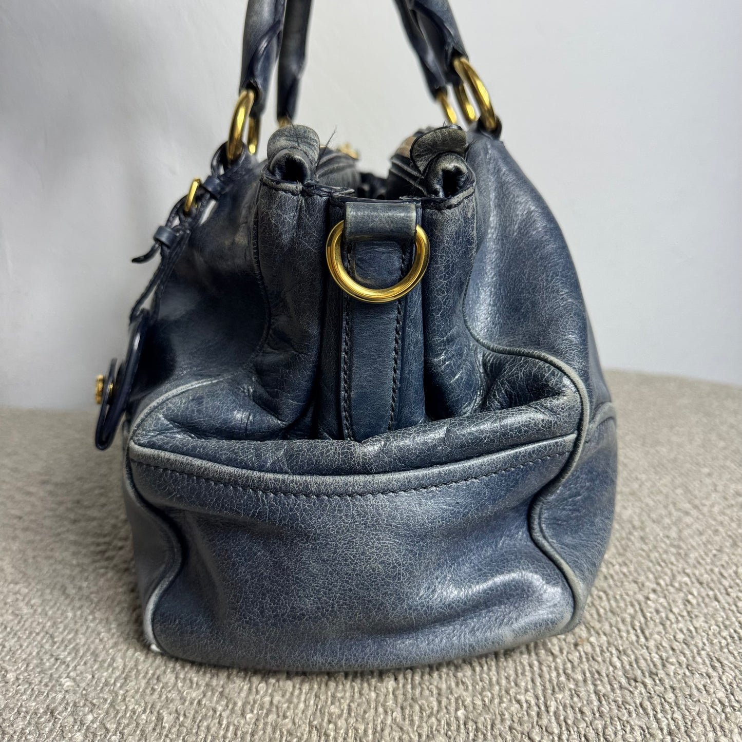 Miu Miu Sitello Shine Double Zip Leder blau