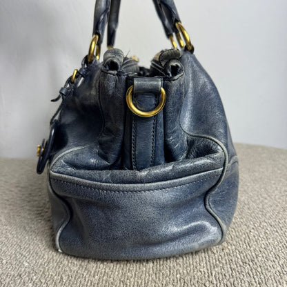 Miu Miu Sitello Shine Double Zip Leder blau