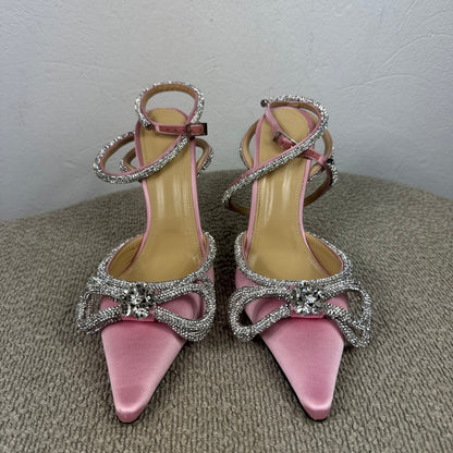 Mach &amp; Mach Double Bow Crystal Slingback Pumps – Rosa Gr. 39