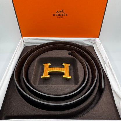 Hermès Gürtel H Striée – Wendbarer Gürtelriemen Schwarz / Ébène