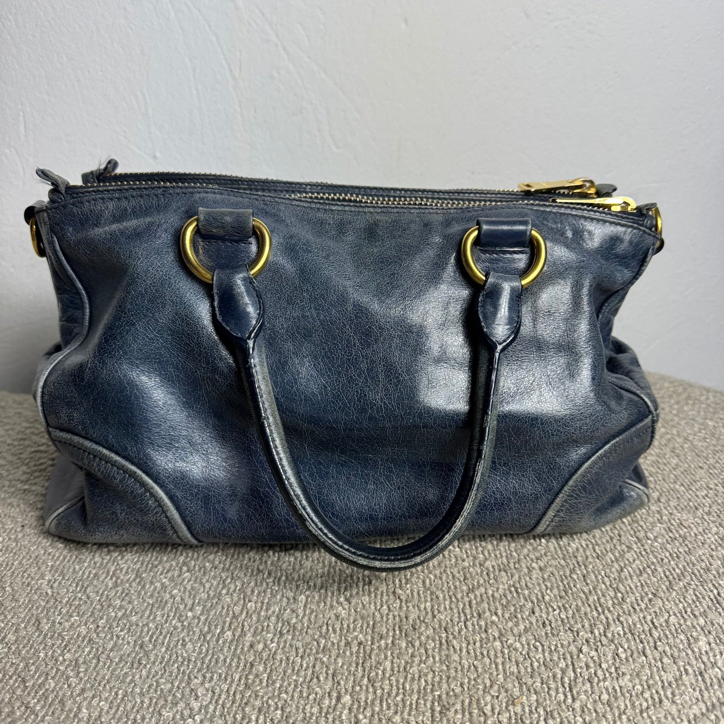 Miu Miu Sitello Shine Double Zip Leder blau