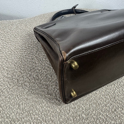 Hermès Vintage Kelly 32 – Dunkelbraun / Gold – 1992