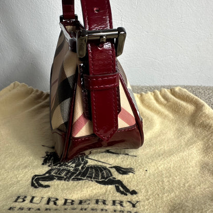 Burberry Nova Check Canvas Burgundy Leder Schultertasche