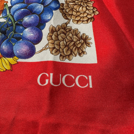 Vintage Gucci Seiden-Carré „Funghi“ rot