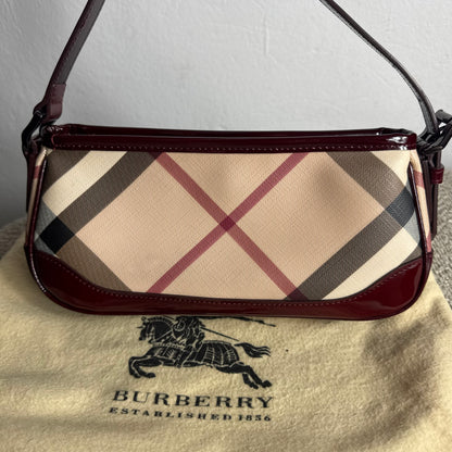 Burberry Nova Check Canvas Burgundy Leder Schultertasche
